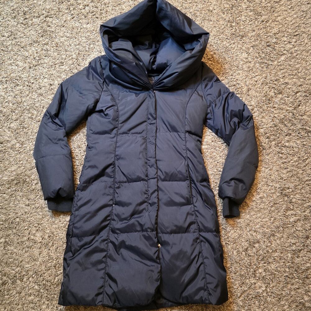 Michael Kors Long Down Puffer Coat Size Small Blue Waterfowl Feathers